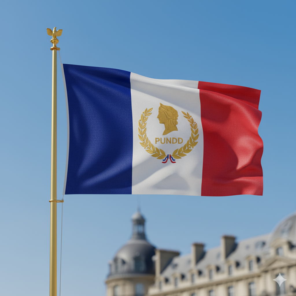 Drapeau français et logo PUNDD symbolisant la souveraineté